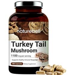 Turkey Tail Capsules (Turkey Tail Mushroom), 1100mg Per Serving, 180 Counts, Powerfully Supports Positive Mood, Mind and Promote Healthy Nervous System and Immune System, Non-GMO