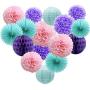 Teal Lavender Purple Pink Party Decorations 16pcs Paper Pom Poms Honeycomb Balls Blue Lanterns Tissue Fans for Wedding Birthday Baby Shower Frozen Party Supplies