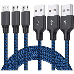 Micro USB Cable, 3Pack 6FT Android Charger Cord Long Nylon Braided Sync and Fast Charging Cables Compatible with Galaxy S6 S7 Edge, Android & Windows Smartphones and More- Blue