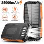 Solar Charger, STOON 25000mAh Solar Power Bank with 2 Ultra Bright Flashlights, Portable Solar Panel Charger with 2 Outputs & 2 Inputs (Micro USB & Type-C), Waterproof Solar Battery Pack for Outdoor