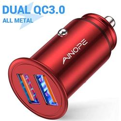 AINOPE USB Car Charger, [Dual QC3.0 Port] 36W/6A [All Metal] Fast Car Charger Mini Cigarette Lighter USB Charger Quick Charge Compatible with iPhone 11/11 pro/XR/X/XS, Note 9/Galaxy S10/S9/S8-RED