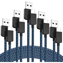 USB Type C Cable 3A Fast Charging 5-Pack (3/3/6/6/10 FT) Premium Nylon Braided, Compatible Samsung Galaxy S10 S9 S8 Plus Note 10 9 8,Moto Z Z3,LG V50 G8,Other USB C Devices（Blue）