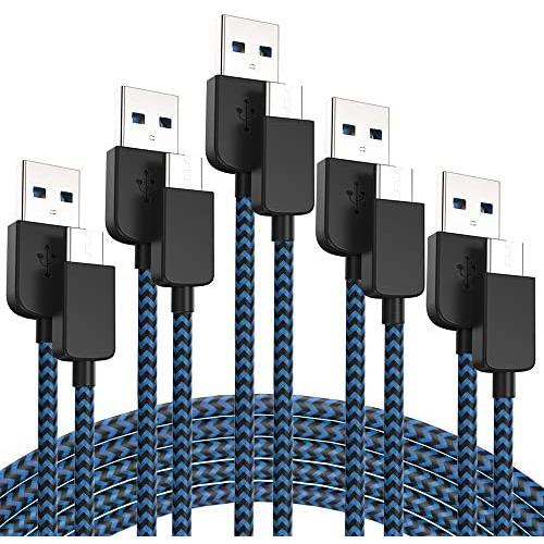 USB Type C Cable 3A Fast Charging 5-Pack (3/3/6/6/10 FT) Premium Nylon Braided, Compatible Samsung Galaxy S10 S9 S8 Plus Note 10 9 8,Moto Z Z3,LG V50 G8,Other USB C Devices（Blue）