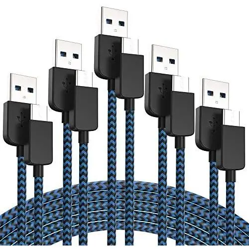 USB Type C Cable 3A Fast Charging 5-Pack (3/3/6/6/10 FT) Premium Nylon Braided, Compatible Samsung Galaxy S10 S9 S8 Plus Note 10 9 8,Moto Z Z3,LG V50 G8,Other USB C Devices(Blue) USB Type C Cable 3A Fast Charging 5-Pack (3/3/6/6/10 FT) Premium Nylon Braided, Compatible Samsung Galaxy S10 S9 S8 Plus Note 10 9 8,Moto Z Z3,LG V50 G8,Other USB C Devices(Blue)