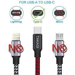 USB Type C Cable, TAKAGI 3Pack 6ft USB C to USB A Nylon Braid Fast Charging Cord High Speed Data Sync Transfer Charger Cable Compatible with Galaxy S9, Note, LG, Pixel 2 XL, Huawei, ONEPLUS (Red)