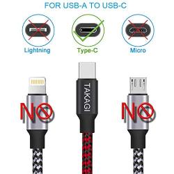 USB Type C Cable, TAKAGI 3Pack 6ft USB C to USB A Nylon Braid Fast Charging Cord High Speed Data Sync Transfer Charger Cable Compatible with Galaxy S9, Note, LG, Pixel 2 XL, Huawei, ONEPLUS (Red)