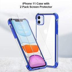 BELONGME Compatible with iPhone 11 Case 2019,Tempered Glass Screen Protector [2Pack] with Shockproof Crystal Clear Case for iPhone 11 6.1 inch.