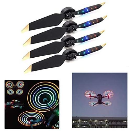 Rechargeable LED Light Flash Low-Noise Foldable Quick-Release Propellers with USB Cable for DJI Mavic Pro/Mavic Platinum Drone (2 Pairs)
