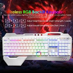 Wireless Gaming Keyboard and Mouse,RGB Backlit Rechargeable Keyboard Mouse with 5000mAh Battery Metal Panel,Removable Hand Rest Mechanical Feel Keyboard and 7 Color Gaming Mute Mouse for PC Gamers