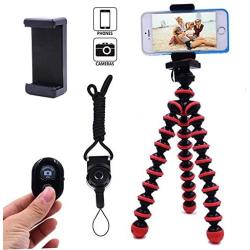 DAISEN Camera Tripod, Octopus Camera Holder and Phone Tripod for iPhone/Universal Smartphone/Cell Phone/Camera Arbitrary Installed with Remote Control(Red)