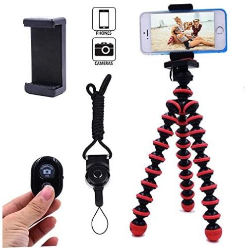 DAISEN Camera Tripod, Octopus Camera Holder and Phone Tripod for iPhone/Universal Smartphone/Cell Phone/Camera Arbitrary Installed with Remote Control(Red)