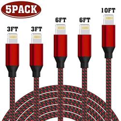 WSCSR iPhone Charger, MFi Certified Lightning Cable(3/3/6/6/10FT)Charging USB Syncing Data Nylon Braided with Metal Connector Compatible iPhone 11/Pro/Max/X/XS/XR/XS Max/8/Plus/7/7 Plus/6S/6 Plus More