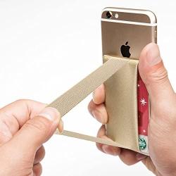 Sinjimoru Cell Phone Grip with Card Wallet, Phone Wallet Stick on Card Holder for Back of Phone, Slim Wallet with Elastic Phone Strap. Sinji Pouch Band Beige