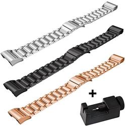 Charge 2 Accessories Bands for Fitbit, SailFar 3PCS Stainless Steel Metal Replacement Bracelet Strap Wrist Smart Watch Band for Fitbit Charge 2 HR, Small/Large, Men/Women, Silver, Rose Gold, Black