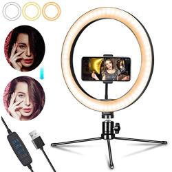 OMID 10"/26cm Ring Light, Upgraded LED Ring Light with Tripod Stand & Phone Holder for Live Stream/Makeup,3 Light / 12 Brightness Dimmable Desk Selfie Ring Lights for Video, Vlog, Photography