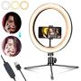 OMID 10"/26cm Ring Light, Upgraded LED Ring Light with Tripod Stand & Phone Holder for Live Stream/Makeup,3 Light / 12 Brightness Dimmable Desk Selfie Ring Lights for Video, Vlog, Photography