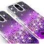 LG Rebel 4 Case,LG Aristo 3 Case,LG Zone 4/LG Phoenix 4/LG Risio 3/Aristo 2 Plus Case w[Temper Glass] Cute Liquid Glitter Phone Case Cover Shock Proof Bling Diamond for Girls Women - Clear/Purple