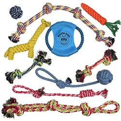 Pacific Pups Products supporting pacificpuprescue.com dog rope toys for aggressive chewers-set of 11 nearly indestructible dog toys-bonus giraffe rope toys-benefits non profit dog rescue.