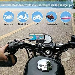 Leepiya Motorcycle Phone Mount with Wireless and USB Charger 10W Qi Fast Charging Cell Phone Holder for Motorcycle ATV Boat Snowmobile Compatible with iPhone 11 Xs MAX XR X 8 8P Samsung S10 S9 S8