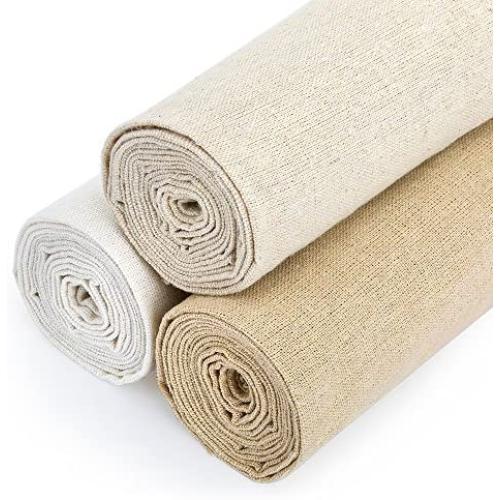 Caydo 3 Pieces Large Size Linen Needlework Fabric for Garment Craft, Flower Pot Decoration and Tablecloth, 62 by 19 Inch