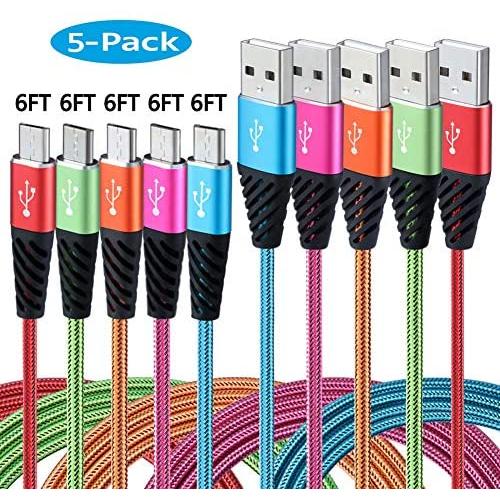 Bynccea Android Charger Cable Fast Charge,Nylon Braided Micro USB Cable 6FT 5-Pack Phone Charger Fast Charging Cord Compatible with Samsung Galaxy S6 S7 Edge J3 J7,LG,HTC,Motorola,Sony,Xbox One,PS4