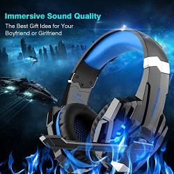 DIZA100 Kotion Each G9000 Gaming Headset Headphone 3.5mm Stereo Jack with Mic LED Light for Xbox One S/Xbox one/PS4/Tablet/Laptop/Cell Phone-Black&Blue