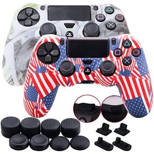 9CDeer 2 Pieces of Silicone Water Transfer Protective Sleeve Case Cover Skin + 8 Thumb Grips Analog Caps + 2 Sets of dust Proof Plug for PS4/Slim/Pro Controller, US Dollar 2 Pack