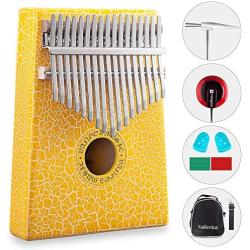 Vangoa 17 Keys Kalimba Thumb Piano Kit,Protable Mbira Sanza Finger Piano,with Carrying Case,Tune Hammer and Study Instruction,Best Gift for Children,Adult and Beginners Yellow