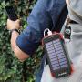 Solar Power Bank, Qi Portable Charger 10,000mAh External Battery Pack Type C Input Port Dual Flashlight, Compass, Solar Panel Charging (Red)