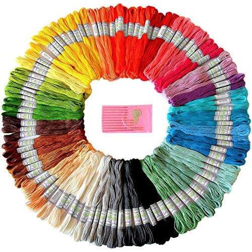 Premium Rainbow Color Embroidery Floss - Cross Stitch Threads - Friendship Bracelets Floss - Crafts Floss - 105 Skeins Per Pack and Free Set of Embroidery Needles