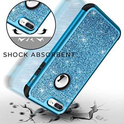 iPhone 8 Plus Case, iPhone 7 Plus Case, Hython Heavy Duty Defender Protective Case Bling Glitter Sparkle Hard Shell Armor Hybrid Shockproof Rubber Bumper Cover for iPhone 7 Plus and 8 Plus, Blue