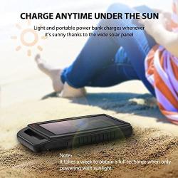 Solar Power Bank Portable Charger RAVPower 15000mAh Outdoor Dual USB External Battery Pack Power Pack and Flashlight (IPX4 Splashproof, Dustproof, Solar Panel Charging, DC5V/2A Input)