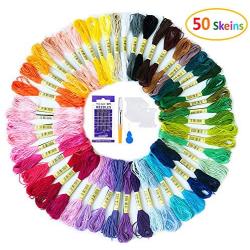 Embroidery Threads 50 Skeins Per Pack，AUERVO Embroidery Floss,Cross Stitch Threads，Friendship Bracelets Floss，Crafts Floss Rainbow Color with Free Embroidery Needles,Floss Bobbins