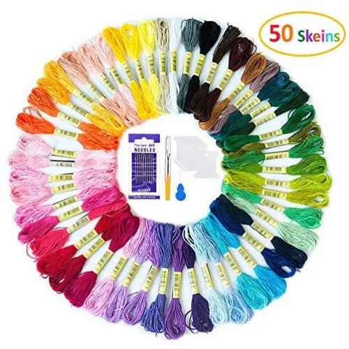 Embroidery Threads 50 Skeins Per Pack,AUERVO Embroidery Floss,Cross Stitch Threads,Friendship Bracelets Floss,Crafts Floss Rainbow Color with Free Embroidery Needles,Floss Bobbins Embroidery Threads 50 Skeins Per Pack,AUERVO Embroidery Floss,Cross Stitch Threads,Friendship Bracelets Floss,Crafts Floss Rainbow Color with Free Embroidery Needles,Floss Bobbins