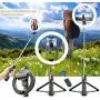 Selfie Stick with 6&quot Ring Light,Tripod and Phone Holder,3 in 1 Portable LED Fill Light Selfie Stick Tripod Bluetooth Remote Control,Dimmable 3 Colors for YouTube TikTok Videos Live Stream Make-up