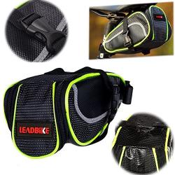 Ryhpez Bike Saddle Bag, Bicycle Bag Back Seat Pouch Mountain Bike Pocket Pack Waterproof Strap-on Seat Bag for Outdoor Night Safety Ride, Convenient with Reflective Stripes - Green