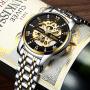 Mens Watches Mechanical Automatic Self-Winding Stainless Steel Skeleton Luxury Waterproof Diamond Dial Wrist Watches for Men