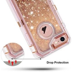 Anuck iPhone 8 Case, iPhone 7 Case, 3 in 1 Hybrid Heavy Duty Defender Case Sparkly Floating Liquid Glitter Protective Hard Shell Shockproof TPU Cover for Apple iPhone 7/ iPhone 8 4.7 inch - Rose Gold