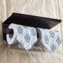 GeeRo Double Toilet Paper Holder with Shelf, Holder Wall Mounted Roll Bathroom Tissue Holder Rack with Shelf Large Stuff Mobile Phone Storage Shelf, Non-Slip Matte Black