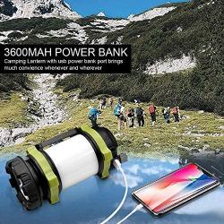 Wsky Rechargeable Camping Lantern Flashlight, 6 Modes, 3600mAh Power Bank, Two Way Hook of Hanging, Perfect for Camping, Hiking, Outdoor Recreations, USB Charging Cable Included