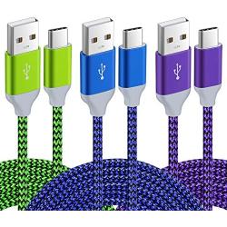 Pofesun USB Type C Cable 3Pack 10ft Nylon Braided USB C Cable Fast Charger Charging Cord Compatible Samsung Galaxy S10 S9 S8 Note 9 Note 8 Plus,LG V30 G6 G5 V20,OnePlus,Moto Z2-Blue,Green,Purple