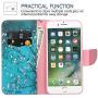 JanCalm for iPhone 8 Wallet Case, iPhone 7 Case, [Card/Cash Slots] [Wrist Strap] PU Leather Wallet Cover Flip Cell Phone Cases for iPhone 7 / iPhone 8 + Crystal Pen (Plum Blossom Pattern)