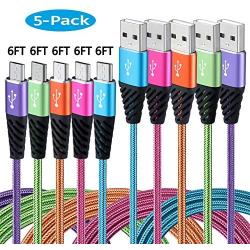 Bynccea Micro USB Cable 6FT 5-Pack Phone Charger Android Nylon Braided Android Charger Cables Fast Charging Compatible with Samsung Galaxy J8/J7/S7/S6/Edge,Note5,LG,Sony,Moto,Xbox,PS4,Multi-Colored