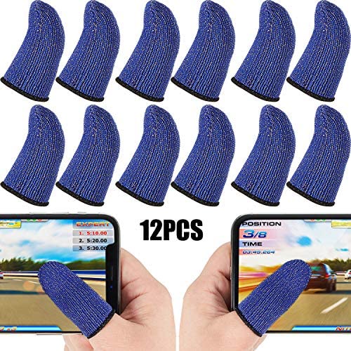 12 Pieces Gaming Finger Sleeve Controller Touch Screen Finger Sleeve Anti-Sweat Breathable Game Thumb Sleeve for Mobile Phone Games (Blue)