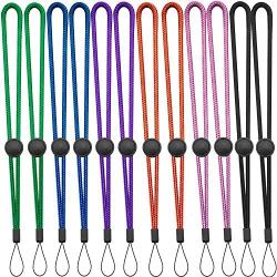 YOUOWO 12 Pack Nylon Wrist Lanyard Adjustable Length for Flashlight Wallet USB Flash Drive Hand Strap for Cell Phone Charms Key ID Card Badge Holder Black Pink Green Blue Purple Orange