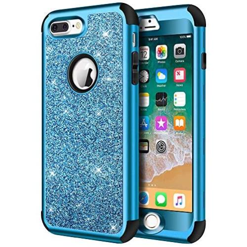 iPhone 8 Plus Case, iPhone 7 Plus Case, Hython Heavy Duty Defender Protective Case Bling Glitter Sparkle Hard Shell Armor Hybrid Shockproof Rubber Bumper Cover for iPhone 7 Plus and 8 Plus, Blue