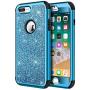 iPhone 8 Plus Case, iPhone 7 Plus Case, Hython Heavy Duty Defender Protective Case Bling Glitter Sparkle Hard Shell Armor Hybrid Shockproof Rubber Bumper Cover for iPhone 7 Plus and 8 Plus, Blue