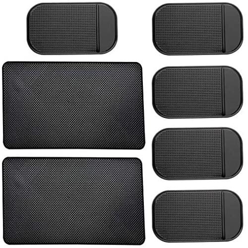 7 Pack Car Dashboard Anti-Slip Mat, 2 Sizes Heat Resistant Sticky Non-Slip Ripple Gel Latex Dash Grip Pad for Cell Phone Sunglasses Keys Coins by ACKLLR,Black