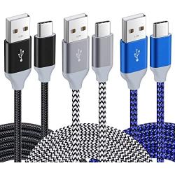 USB Type C Cable, Pofesun (3-Pack 10FT) USB A to USB-C Fast Charging Nylon Braided USB C Cable Compatible for Samsung Galaxy S10e S10 S9 S8 Plus Note 9 8, Moto Z, LG V30 V20 G5 G6-Black,White, Blue