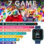 Kids Game Smart Watch for Boys Girls SmartWatch Phone with 7 Intelligent Games 8GB Micro SD Card SOS Alarm Timer 12/24 Hr Music MP3 Player for 4-12 Years Old Students Children Birthday Gift (3.Blue)